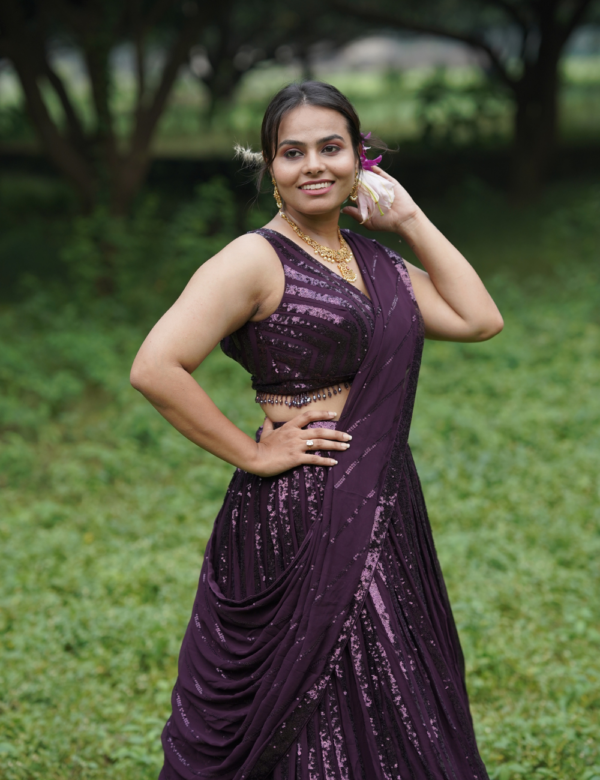 wine Bridal Lehnga - Image 2